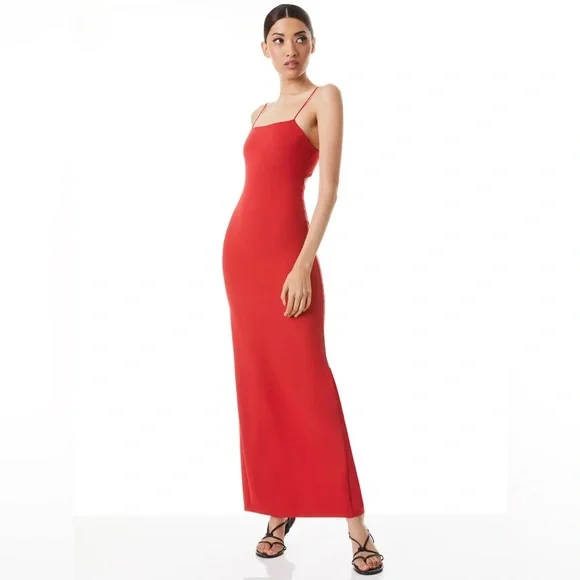 Alice + Olivia Red Bright Poppy Nelle Spaghetti Strap Maxi Cut Out Dress - Picture 3 of 6